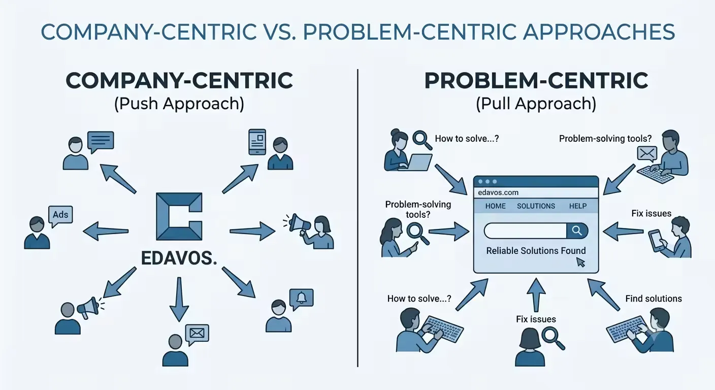 Perbandingan pendekatan website: company-centric vs customer-problem-centric